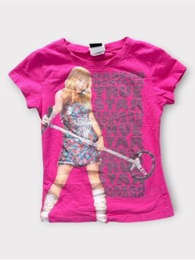 Y2K Hannah Montana "True Star" Hot Pink Graphic T-Shirt Disney Channel 2000s